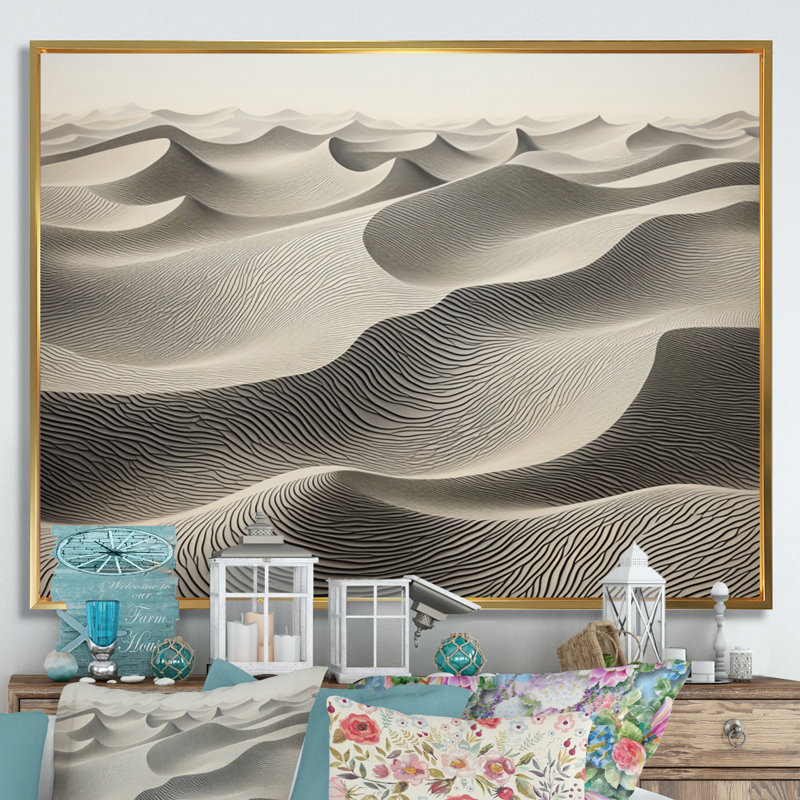 «Gray Saharan Dunes II», reproduction sur toile, H 16 po x l 32 po x P 1 po, Cadre flottant doré