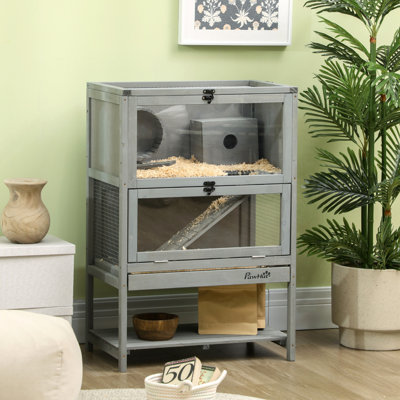 Cage à hamster en bois avec tablette de rangement Pawhut