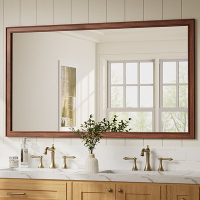 Miroir de salle de bain rectangulaire avec cadre en bois massif, verre trempé