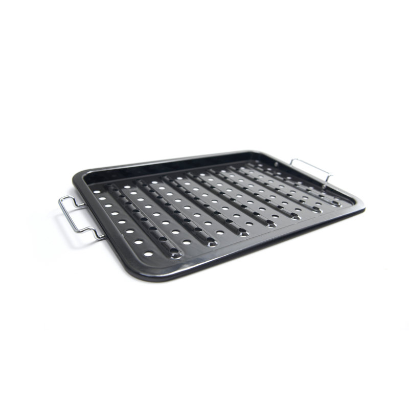 Black Porcelain Grill Topper with Stainless Steel Handles