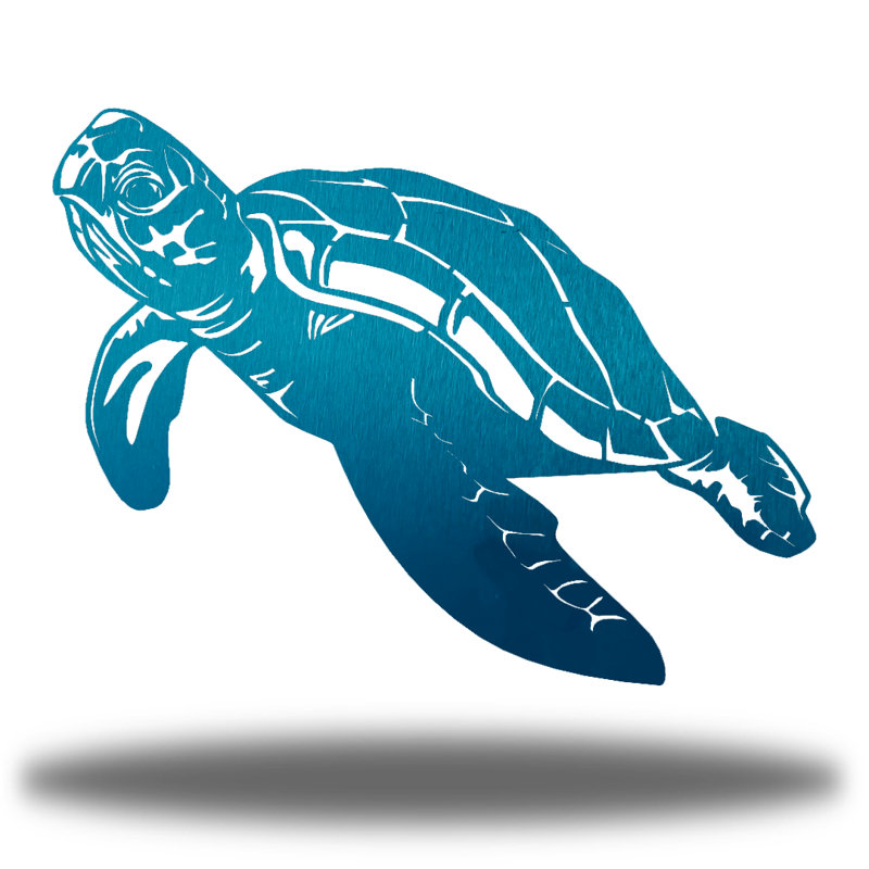 Décoration murale tortue de mer en métal, H 13 po x l 24 po x P 0,01 po, Bleu sarcelle