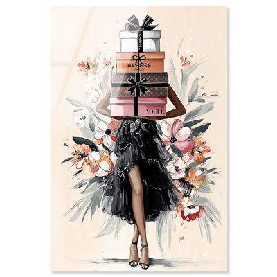 «Her Blossoming Gift Stack», reproduction d'art à la mode par Art Remedy, prête à être suspendue, 30 x 45