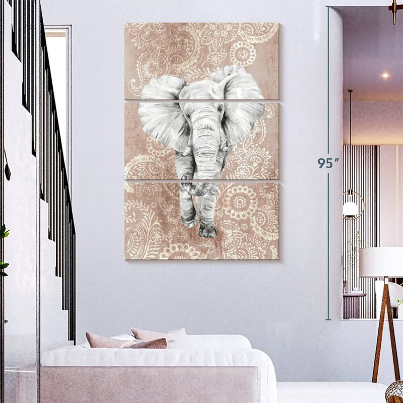 Éléphant à motif cachemire rose Brampt, H 74 po x l 48 po