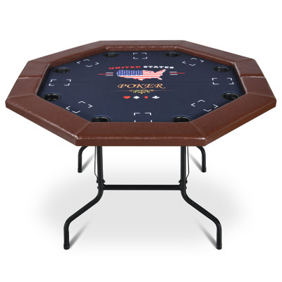 RayChee 51.6'' 8 - Player  Foldable Poker Table, Octagon Portable Card Table with Padded Rail, 8 Deep Meatl Cup Holders