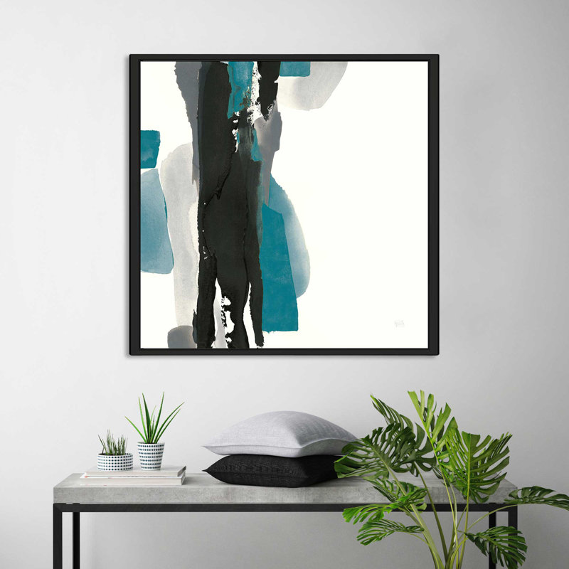 «Black and Teal II», reproduction de peinture acrylique, H 24 po x l 24 po x P 1,5 po, Cadre flottant noir