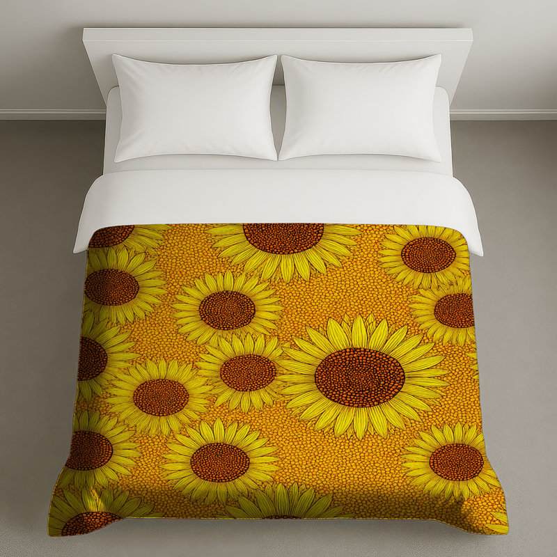 Housse de couette à motif floral tournesol Boho Boho, Grand lit
