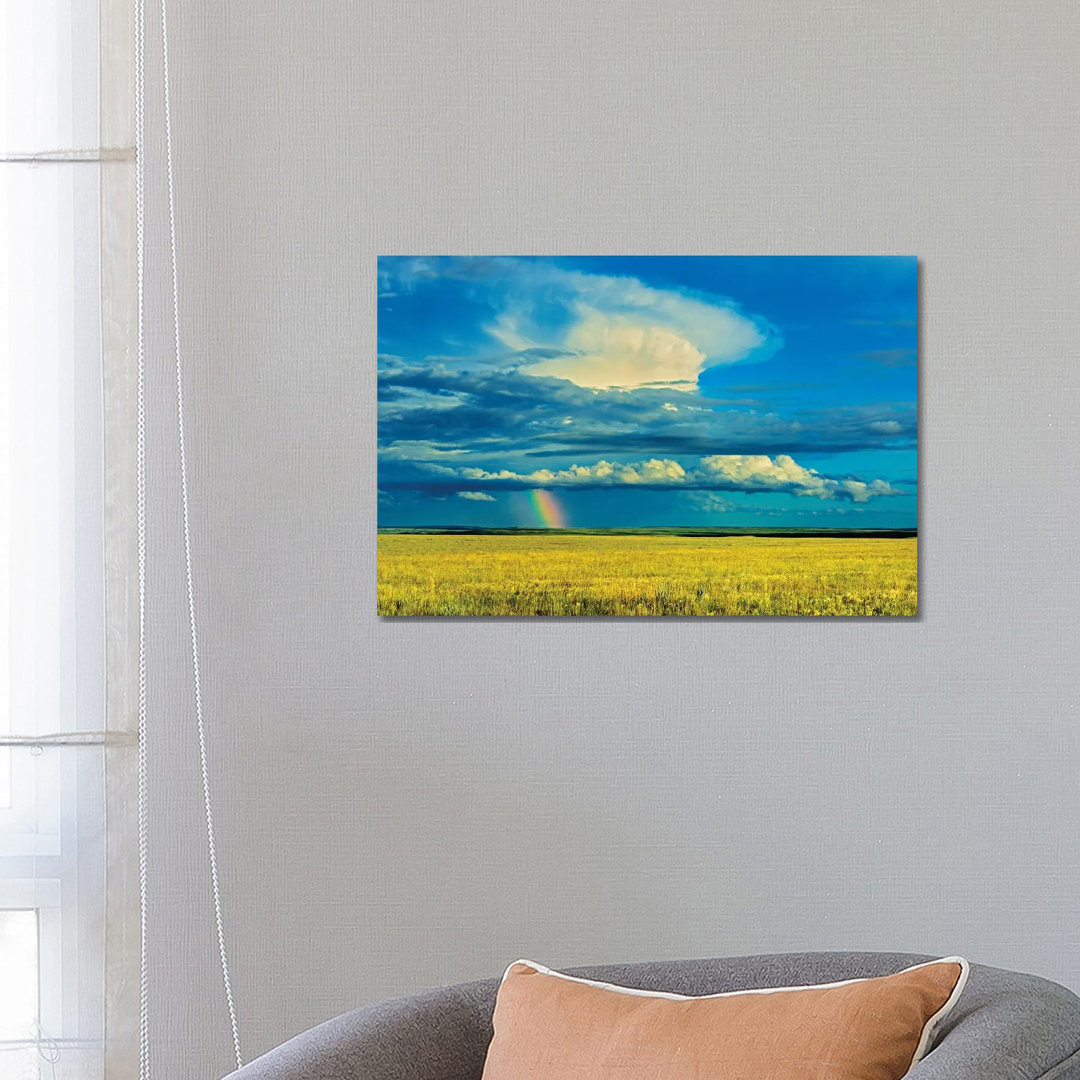 Canada, Saskatchewan, Grasslands National Park. Storm And Rainbow Over Prairie. by Jaynes Gallery - Wrapped Canvas Gallery-Wrapped Canvas Giclée