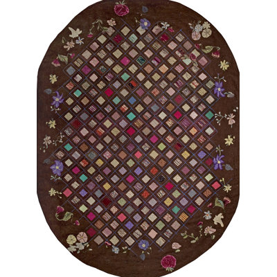 Oval Shape American Antique Colorful Artistic Squares Hooked Rug
