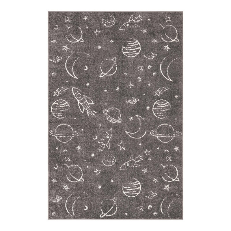 Machine Woven Polypropylene Plastic Rug, Rectangle 5'3" x 8', Gray