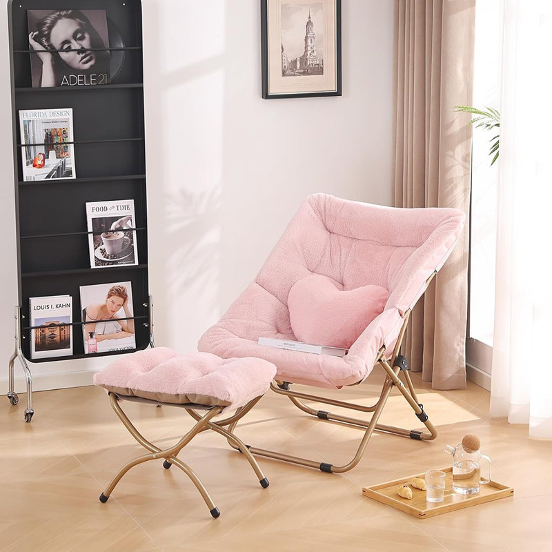 Fauteuil à soucoupe confortable avec repose-pieds, chaise pliante en fausse fourrure ...
