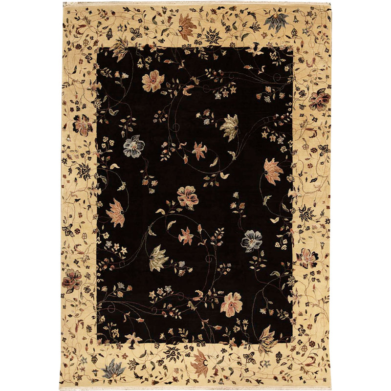Hand-Knotted High-Quality Black and Beige Area Rug