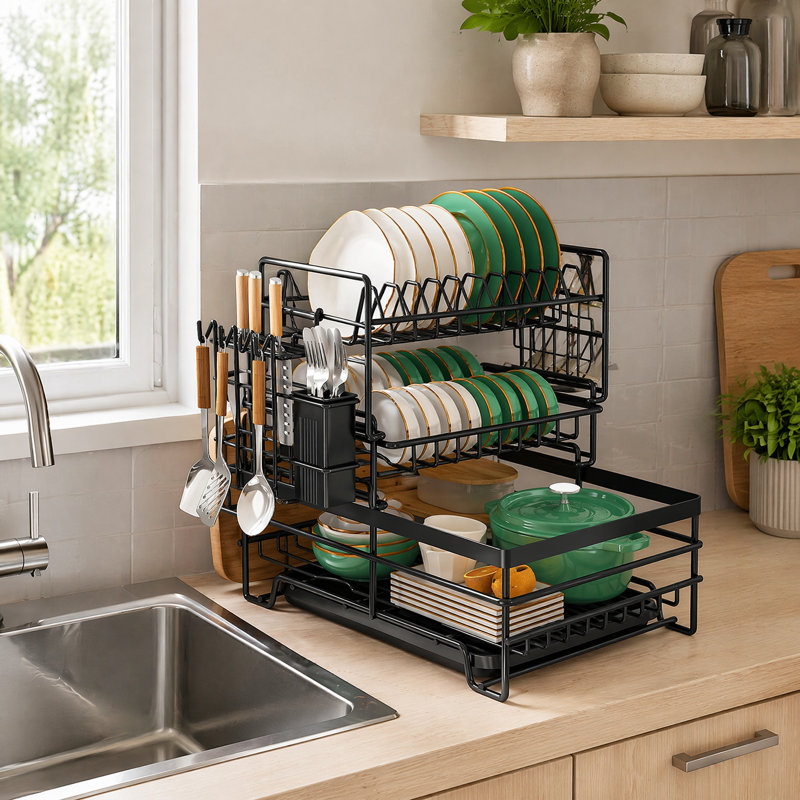 3 Tier Dish Drying Rack Kitchen Dish Drainer with Drainboard Tray