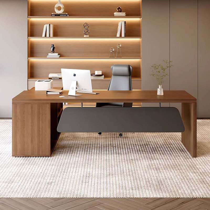 Walnut L-Shaped Solid Wood desks, 29.53" W x 62.99" D x 27.56, Right Hand Return