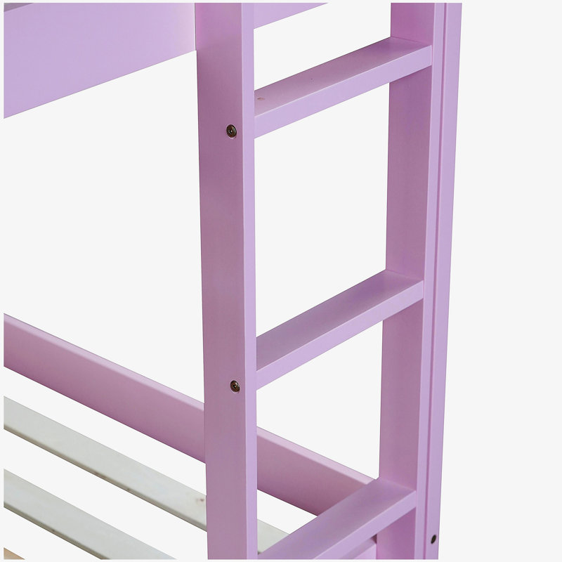 Solid wood double decker bed with ladder, upper and lower bed platforms use reinforced beams