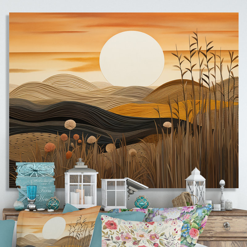 Coucher de soleil doré dans les montagnes rétro - impression, Toile tendue, H 12 po x l 20 po x P 1 po