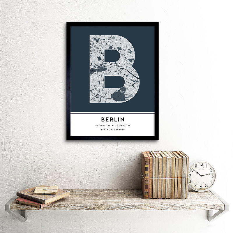 Berlin City Map Berlin Germany City Map Navy - Single Picture Frame Typography