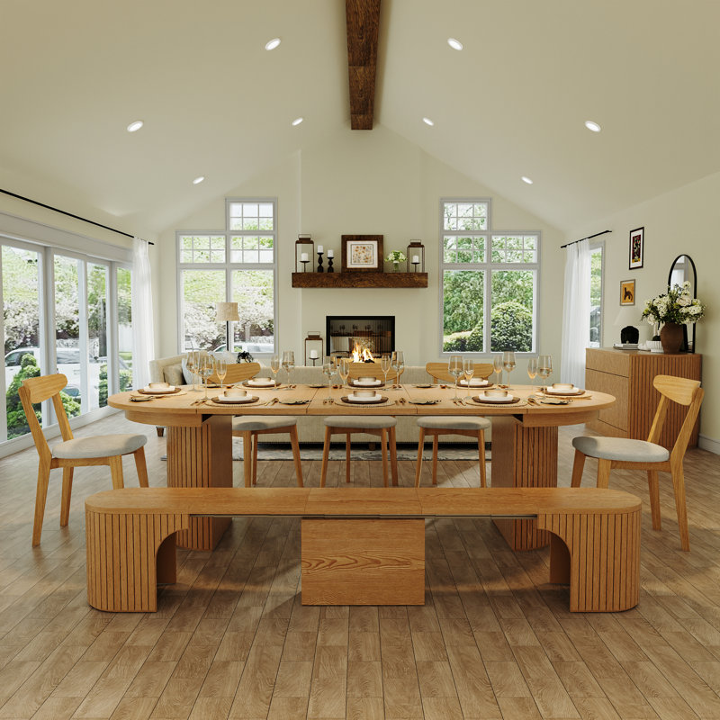 7- Pieces Dining Table, Dining Chair, Game Mat and Bench Set