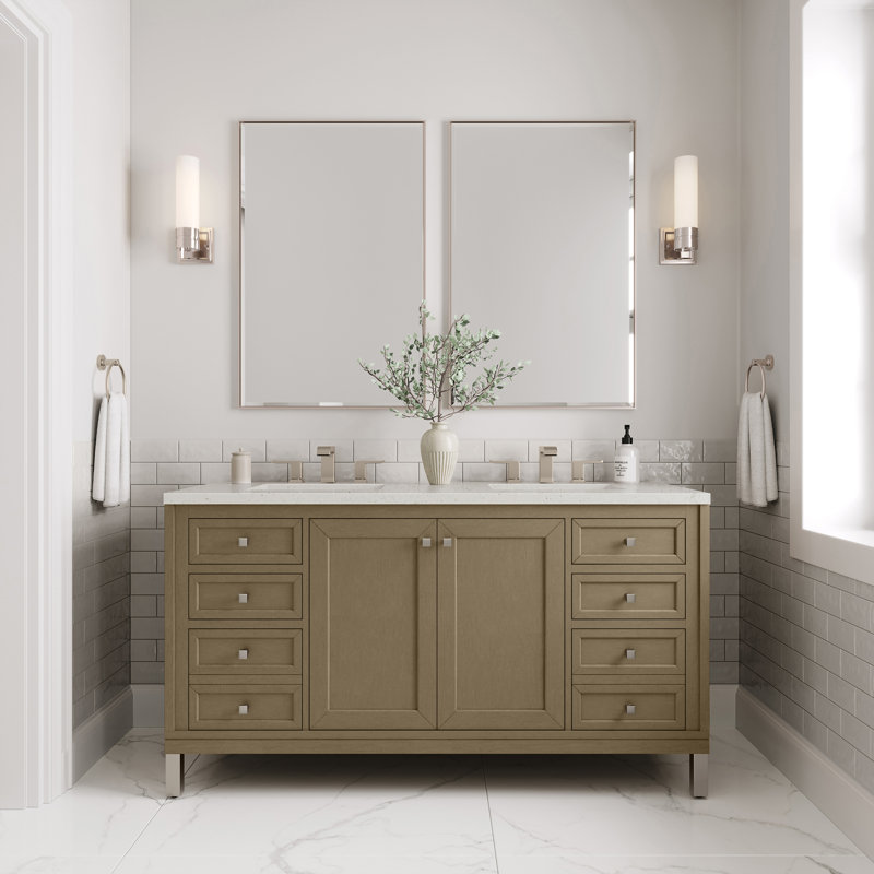 Chicago 60'' W Double Vanity, Charcoal Soapstone, 8" Widespread, Walnut Whisper