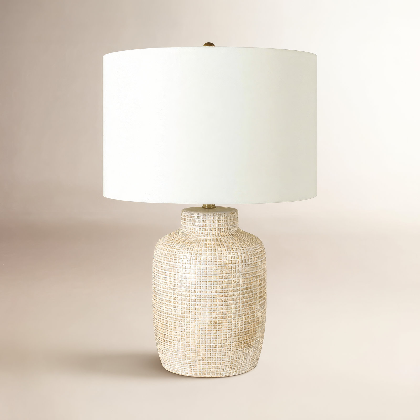 Kael Ceramic Table Lamp, Beige, White