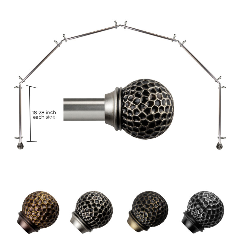 Métal; tringle à rideaux simple en baie réglable de 28,00 po à 48,00 po, Nickel satiné, 18 po - 28 po (chaque côté)