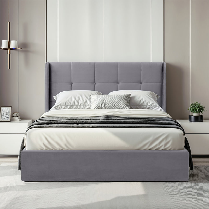 Bayson Upholstered Double (4'6) Bed, Grey, Ruby