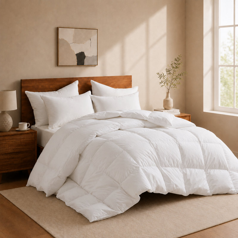 All Season White Goose Feather & Down Comforter Duvet Insert with 300TC 100% Cotton Cover, Twin, Twin, White