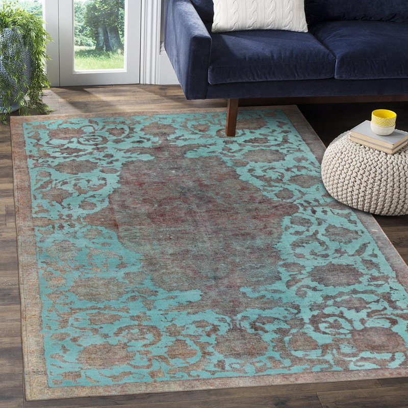 Tapis oriental doré / vert en laine / coton 4 pi 11 po x 8 pi 9 po Oriental