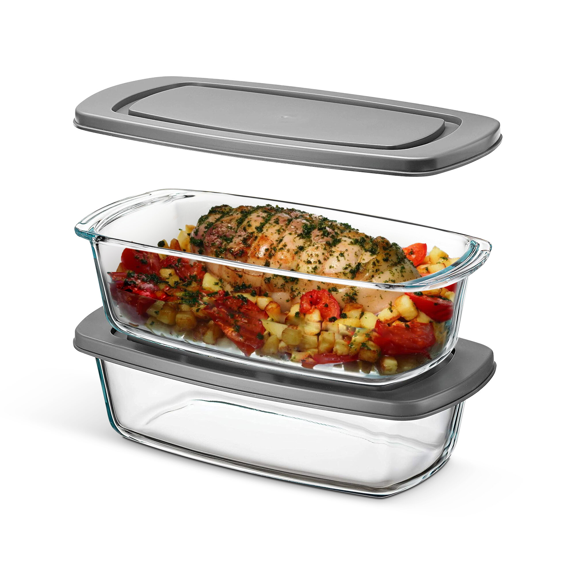8-Piece Glass Bakeware Set with Lids, Rectangular Glass Baking Dish with  BPA-Free Lid, Glass Pans for Baking, Freezer and Oven Safe