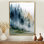 «Morning Fog Pine Tree Mountain Trail», impression encadrée de pin, art mural sur toile bleu nature