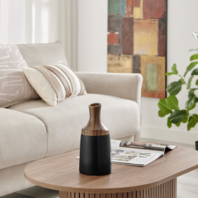 Masanari Carafe Modern Two Tone Tabletop Vase - Black And Walnut - Small