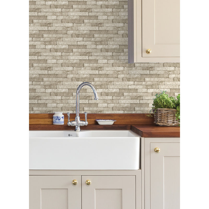 Stone Slate Peel and Stick Rolled Backsplash, Beige