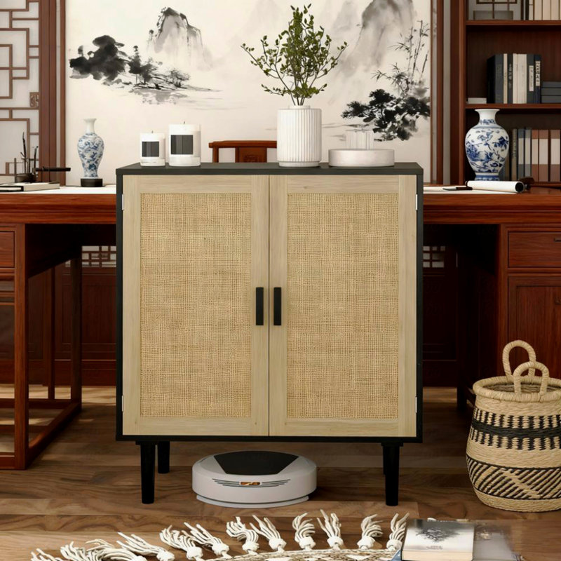 Buffet de 31,5 po avec 2 portes et tablettes en rotin