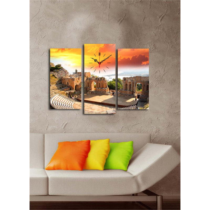Elegant 3-Piece Decorative Canvas Wall Clock Set, 66 x 17.7 inches | 100% Suede Canvas, 100% Wooden Frame (Thickness: 1.2 inches) | Perfect for Living Room, Office Décor, Stylish Timepiece & Art Blend