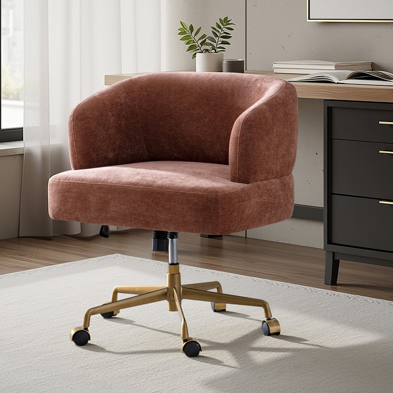  Jacqueline Modern Chenille Simple Assembly Swivel Task Chair with Curved Armrests, Rust