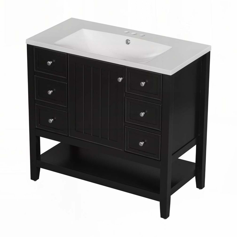 Meuble-lavabo 36 po avec lavabo en céramique, Noir