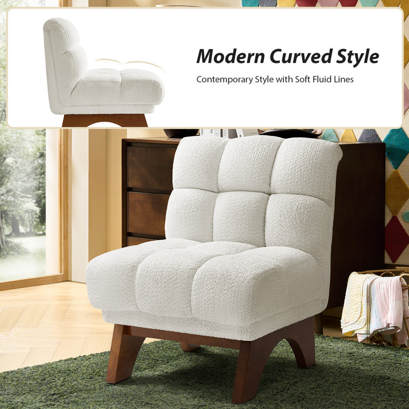 Thomas Modern 31'' W Chenille Accent Chair With Solid Wood Leg Set of 2, Ivory