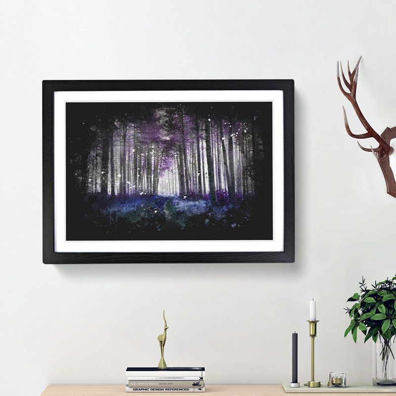 Path Through A Purple Forest - Single Picture Frame Print on MDF, 24cm H x 33cm W x 2cm D, Black Framed