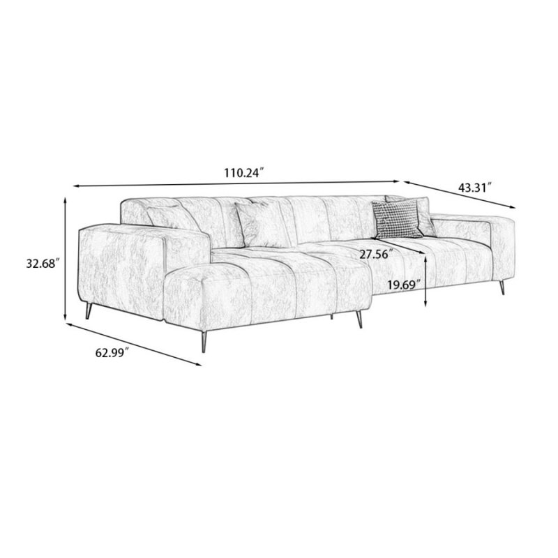 Canapé modulaire 2 pièces rembourré, H 32,68 po x l 110,24 po x P 62,99 po, Orienté à gauche (vu de face)