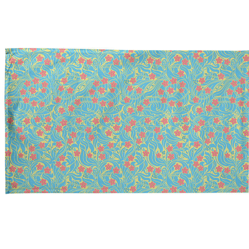 Serviette de thé à motif floral tourbillony, Polyester sergé, Aigue-marine / rose