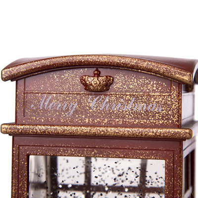 4X4x10"H Christmas Lighted Water Spinning Phone Booth With Santa On Phone, 3*AA Batteries Required