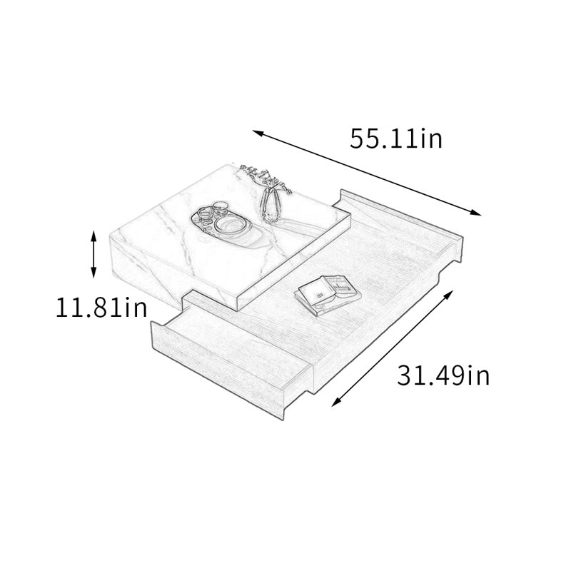 Table basse avec rangement en ardoise et bois Simplicity, 11.81" H x 55.11" L x 31.49" W, Blanc/Noir