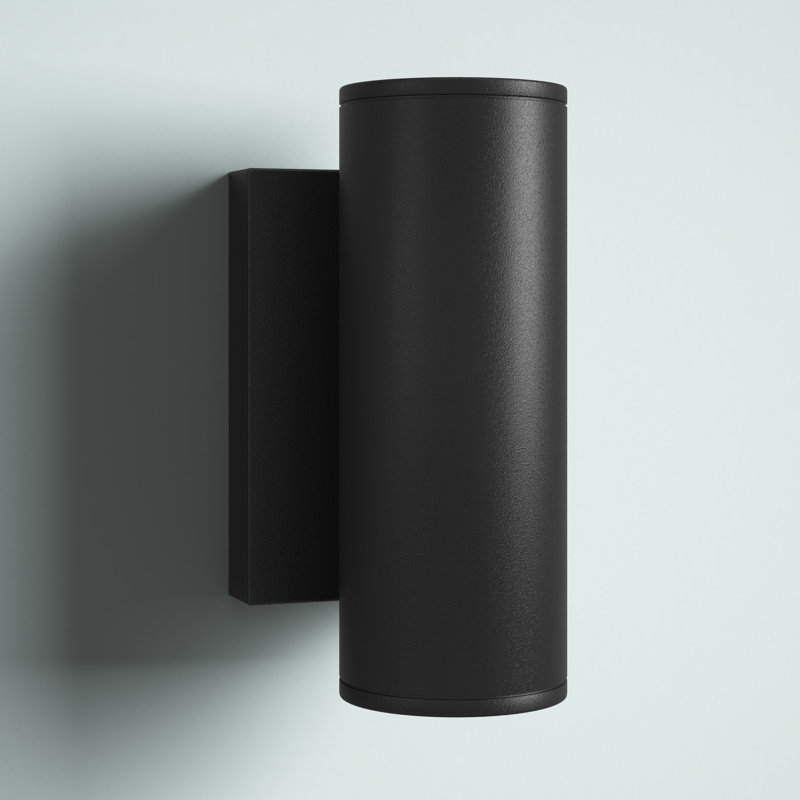 Chiasso 8 in. H 2-Light Textured Black Outdoor Wall Sconce made of Rust-Resistant Aluminum, Metal Shade, Up-Down Wall Wash, Integrated LED, Use for Exterior Porch Patio Front Door or Garage