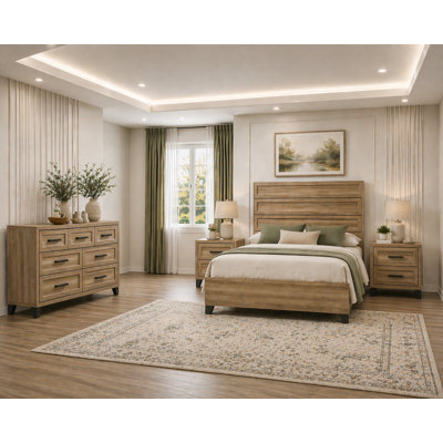 Ensemble de chambre à coucher à panneau classique avec finition brune