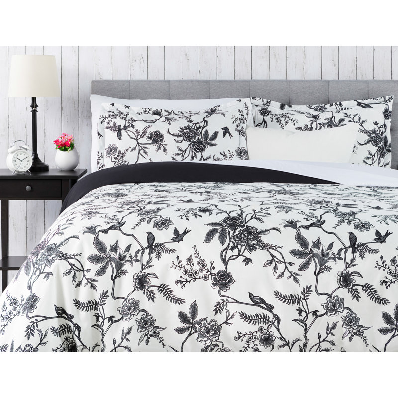 Twin Black and White Microfiber French Toile Duvet Cover Set
