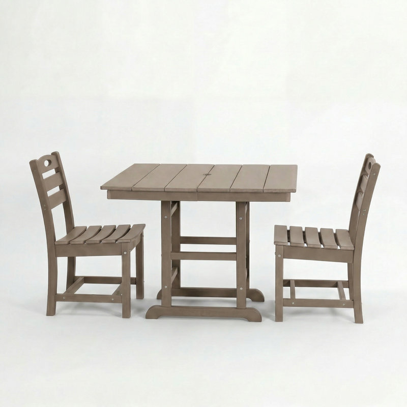 HDPE Outdoor Patio Dining Set, 37.8 In. Square Table With 2 Chairs, All-Weather 3-Piece Bistro Set, Antique brown