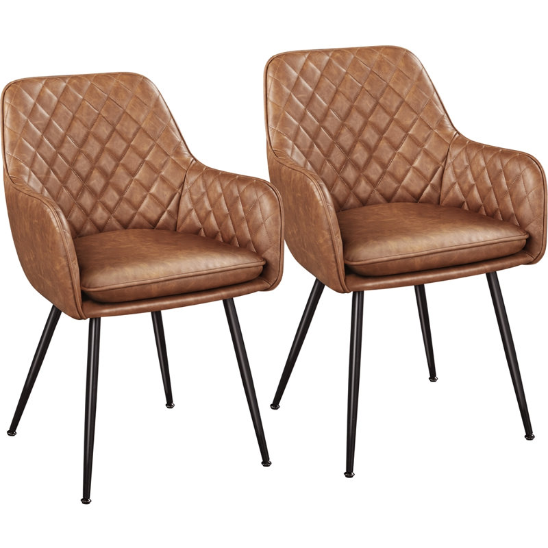Upholstered Dining Chair with Modern Tufted PU Leather, Brown