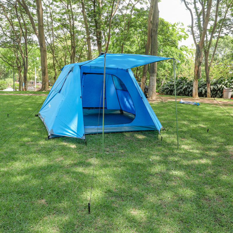 Tente de camping pour 4 personnes avec toit anti-pluie, Bleu