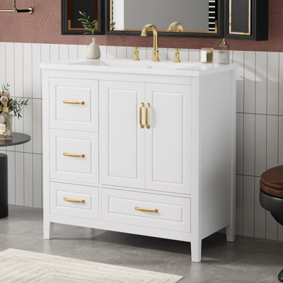 Meuble-lavabo 36 po avec plateau en résine avec tiroirs et armoire
