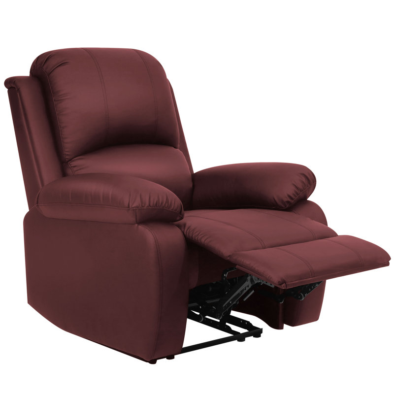 Kyilaa Vegan Leather Reclining Chair, Red Faux Leather