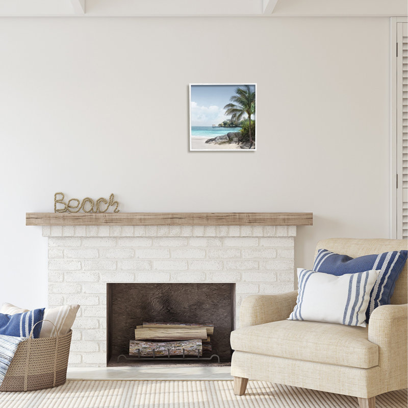 «Bb-345», paysage de paradis tropical encadré sur bois par Mike Calascibetta, Giclée encadrée blanc bord de mer